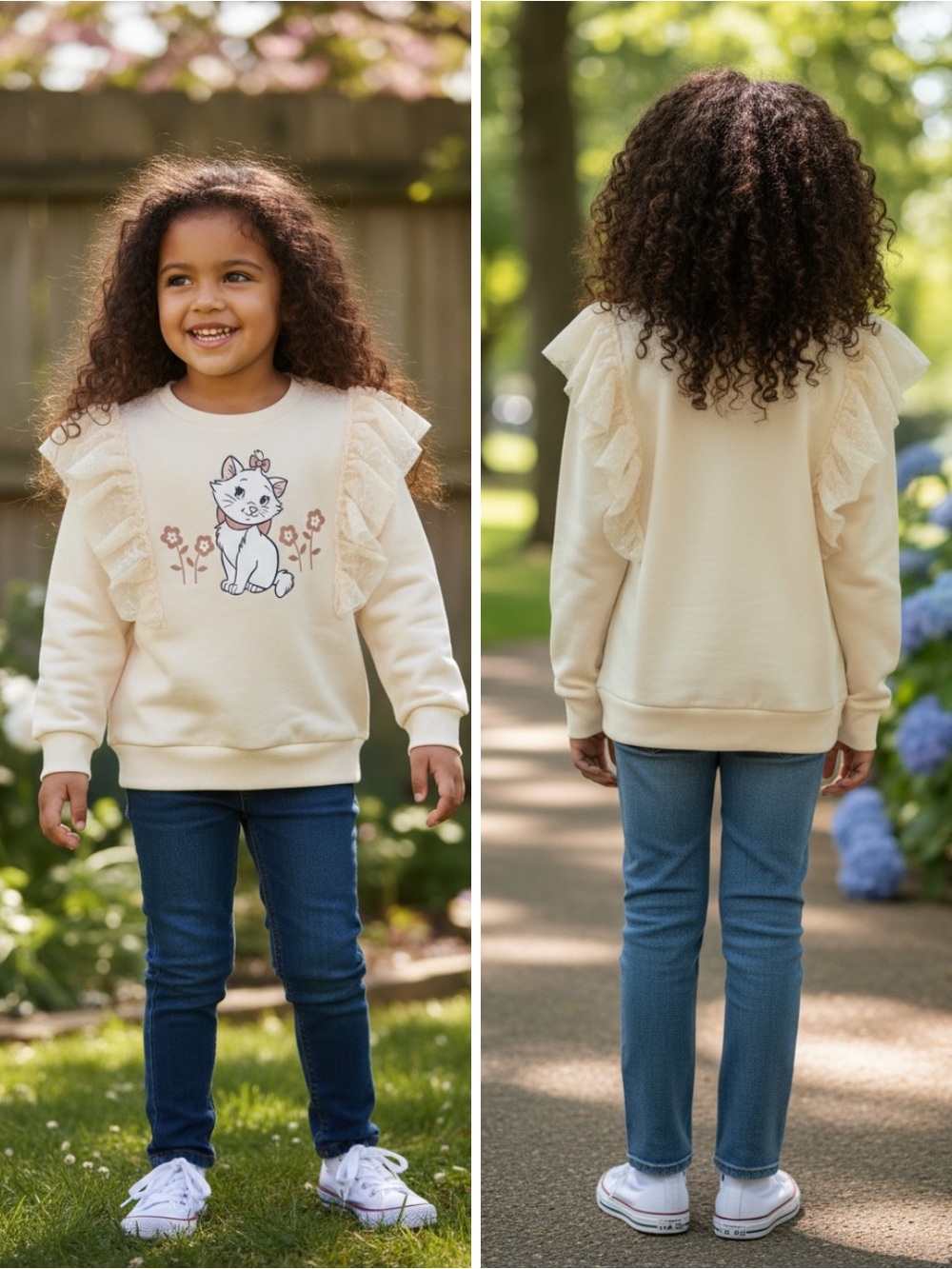 NWT Disney Aristocats Marie Cream Ruffled Sweatshirt